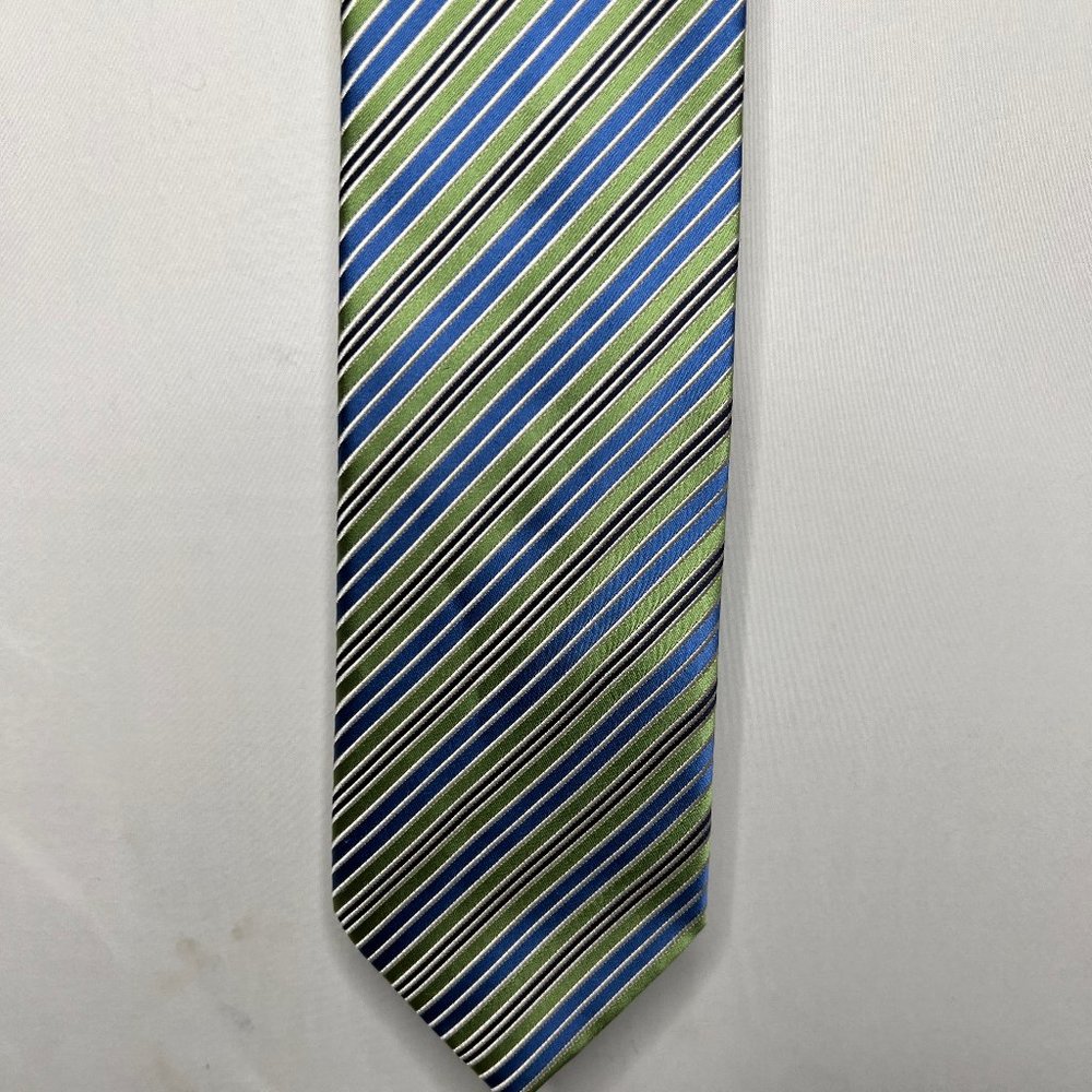 Peeble’s Collection Men’s Neck Tie 3 ½” Green & Blue Stripes 100% Silk Tie